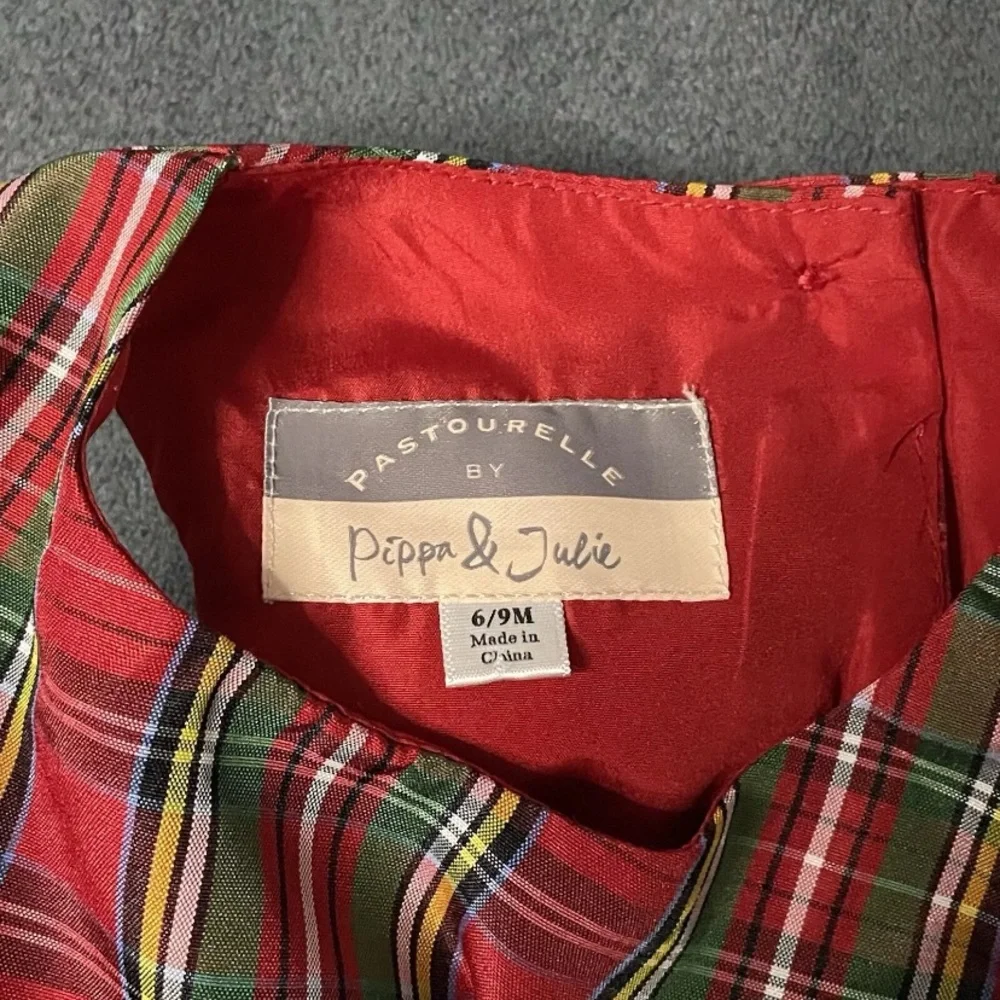 Pastourelle Pippa Julie Dress Girls Size 6-9M Red Green Tartan Plaid Holiday